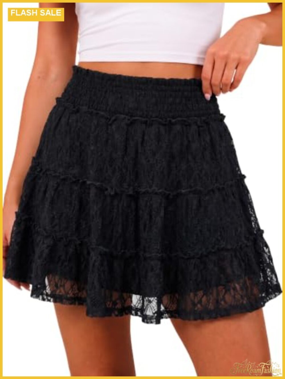 Lace Mini Skirt Tiered Flowy Skort with Built-in Shorts